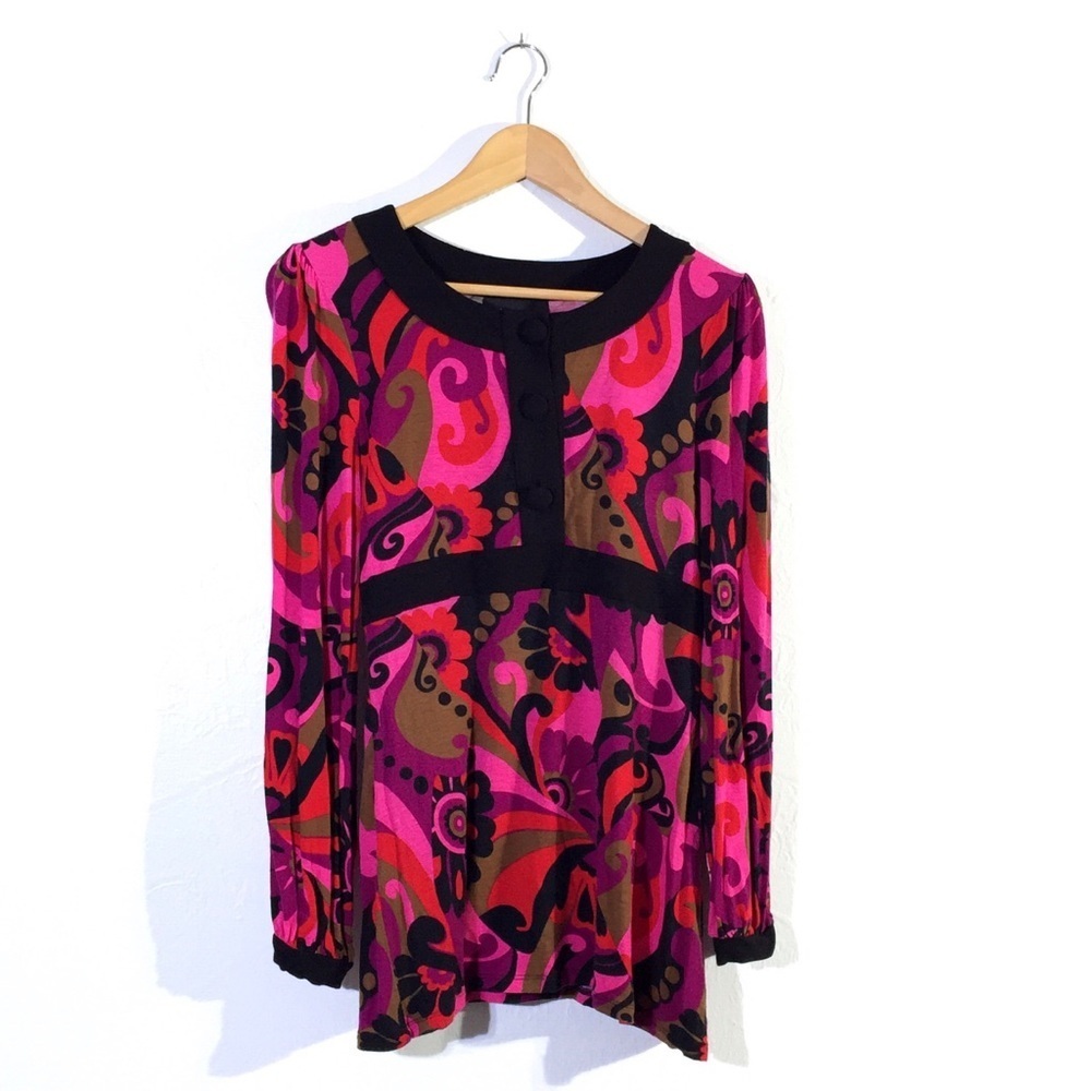 INC International Concepts Red Black Paisley Top